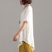 vintage linen blended summer top Loose fitting Irregular Hem Women Summer Short Sleeve Casual Loose Blouse