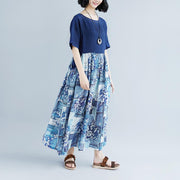 vintage linen caftans plus size Lacing Summer Short Sleeve Casual Pockets Long Dress