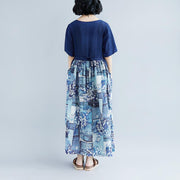 vintage linen caftans plus size Lacing Summer Short Sleeve Casual Pockets Long Dress