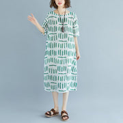 vintage linen sundress Loose fitting Short Sleeve Round Neck Pockets Summer Dress