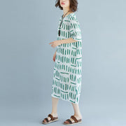 Vintage-Leinen-Sommerkleid Locker sitzendes Kurzarm-Sommerkleid mit runden Halstaschen