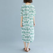 Vintage-Leinen-Sommerkleid Locker sitzendes Kurzarm-Sommerkleid mit runden Halstaschen