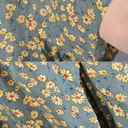 Vintage lange Baumwollkleider trendy plus Größe Kleider mit Blumendruck Rundhals-Kurzarmkleid