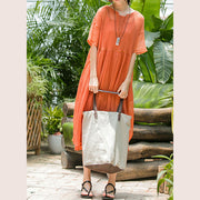 Vintage orange langes Baumwollmischkleid plus Größenkleidung V-Ausschnitt Baggy zweiteiliges Baumwollmischkleid Neue Kurzarmkleider