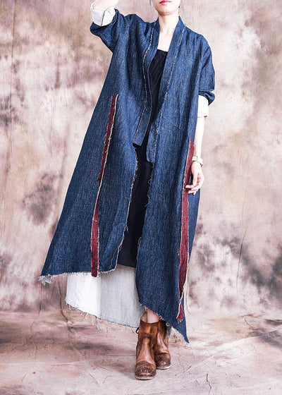 vintage oversize Coats fall outwear blue patchwork asymmetric coats - SooLinen