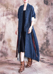 vintage oversize Coats fall outwear blue patchwork asymmetric coats - SooLinen