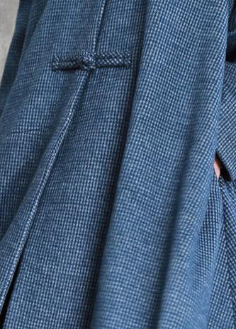 vintage plus size Jackets & coat blue stand collar asymmetric Woolen Coats - SooLinen