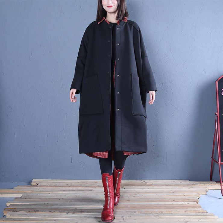 vintage plus size clothing black side open fall women coats - SooLinen