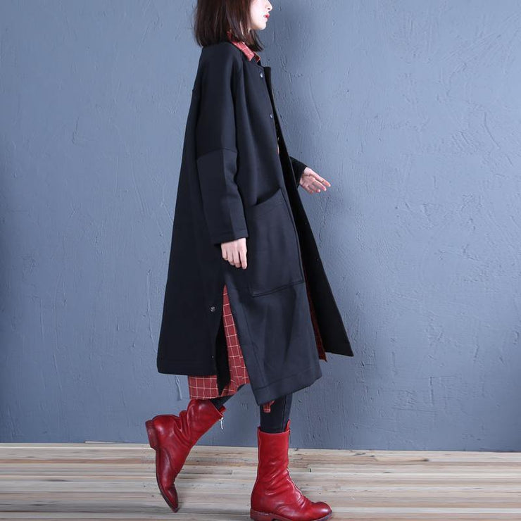 vintage plus size clothing black side open fall women coats - SooLinen