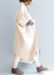 vintage plus size clothing maxi coat fall coats beige Batwing Sleeve woolen overcoat - SooLinen