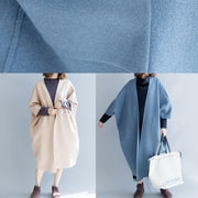 vintage plus size clothing maxi coat fall coats beige Batwing Sleeve woolen overcoat - SooLinen