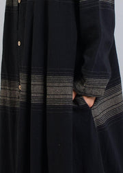 vintage plus size clothing trench coat fall black plaid lapel Button coats - SooLinen