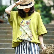 Vintage-Tops aus reiner Baumwolle, modisch, plus Größe, Tierdruck, lose, lässige Sommer-Frauen-Bluse