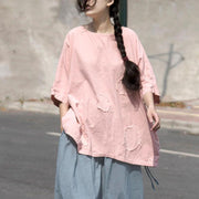 Vintage-Sommer-T-Shirt plus Größenkleidung Lässige rosafarbene Baumwollsommer-Frauen reparieren schickes Hemd