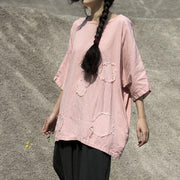 Vintage-Sommer-T-Shirt plus Größenkleidung Lässige rosafarbene Baumwollsommer-Frauen reparieren schickes Hemd