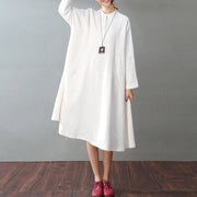 vintage white cotton linen caftans oversized Stand baggy dresses cotton linen clothing dress boutique long sleeve pockets maxi dresses