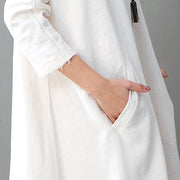 Vintage weiße Baumwoll-Leinen-Kaftane übergroße Stand Baggy-Kleider Baumwoll-Leinen-Kleidung Boutique-Langarmtaschen Maxikleider