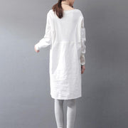 vintage white natural cotton dress plus size holiday dresses Fine long sleeve O neck patchwork cotton clothing dresses