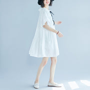 vintage white plus size casual dress casual trumpet sleeves a line skirts o neck cotton dress