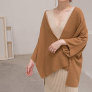 warme braune Pullover Kleidung in großen Größen Strickoberteile mit drei Viertelärmeln Elegante Strickjacke