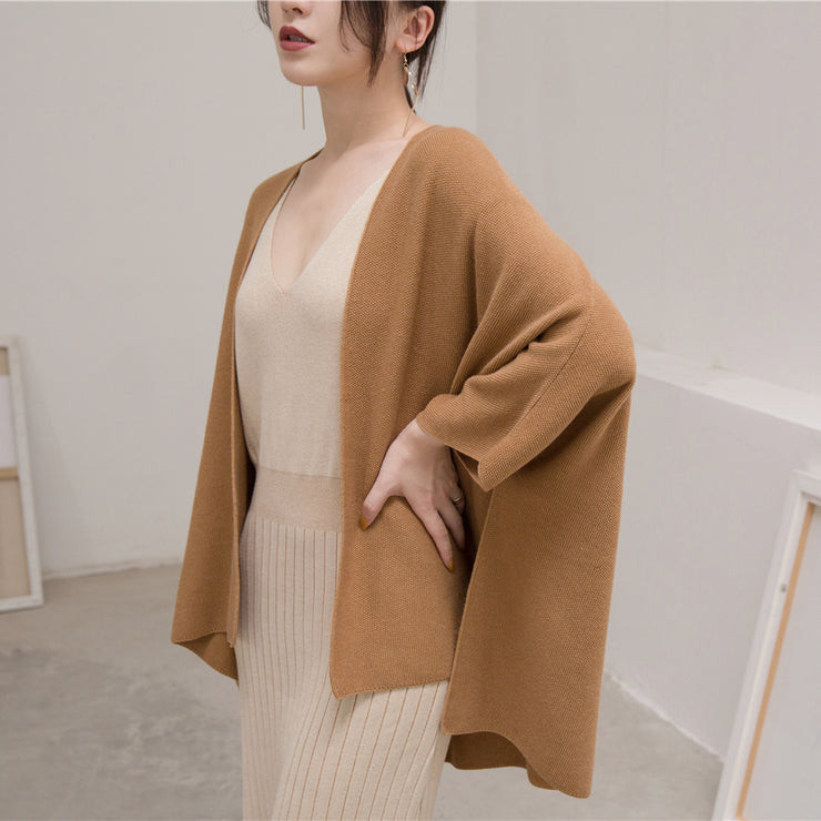 warm brown sweaters plus size clothing Three Quarter sleeve knitted tops Elegant cardigan