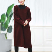 warme burgunderfarbene Strickkleider übergroßer O-Ausschnitt-Pullover lässige Baggy-Kleider Pullover-Pullover