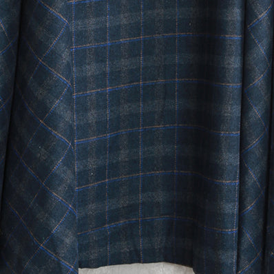 Warme dunkelblaue Plaid-Strickkleider Locker sitzende ärmellose Patchwork-Kleider Vintage-Pulloverkleider mit quadratischen Kragentaschen