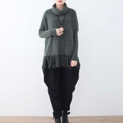 warmer, dunkelgrauer Strickpullover, lässiger Pullover mit Fledermausärmeln, Boutique-Quasten-Winterhemd