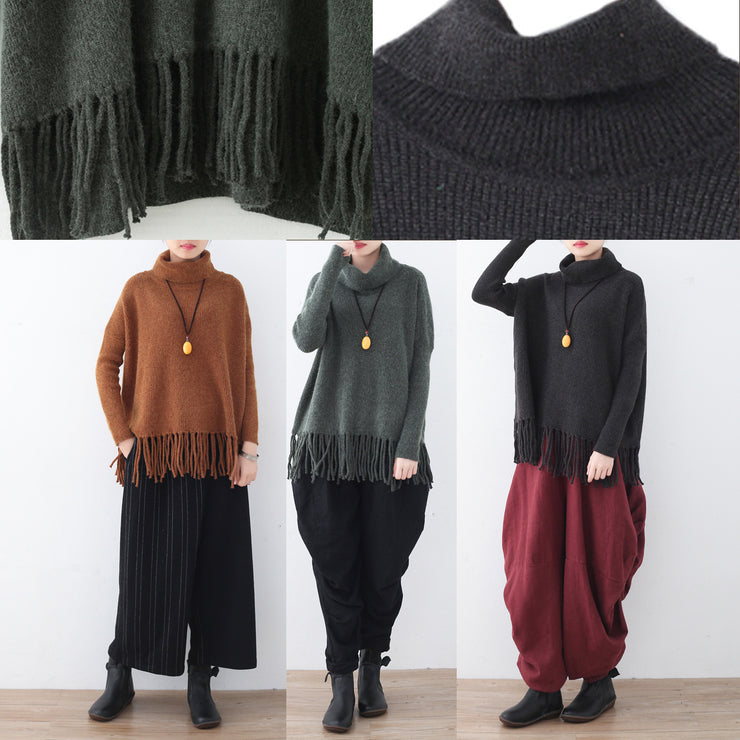 warm dark gray knit sweaters casual batwing sleeve knit sweat tops boutique tassel winter shirt