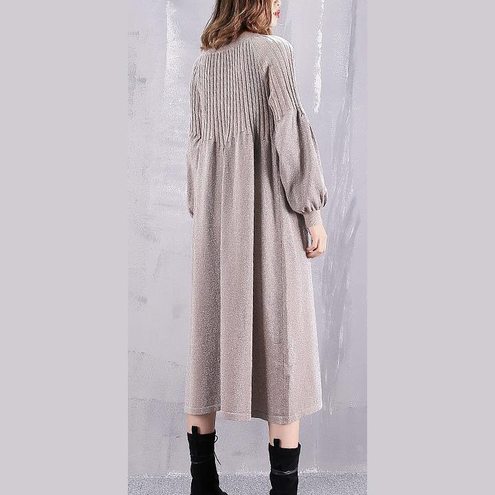 warmes khakifarbenes Pulloverkleid übergroßes Winterkleid mit V-Ausschnitt Neue Baggy Cinched Winterkleider