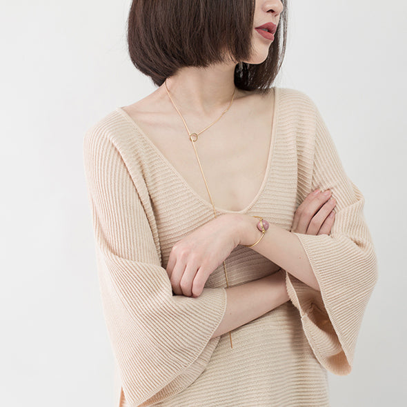 warm nude cozy sweater casual V neck knitted blouses casual Batwing Sleeve fall blouse