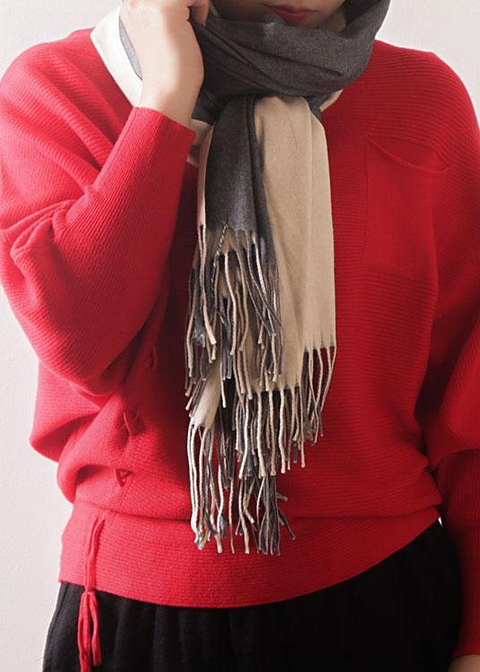 warm women tassel gray scarves small fresh imitation cashmere scarf - SooLinen