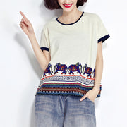 white animal prints casual cotton pullover plus size short sleeve t shirt