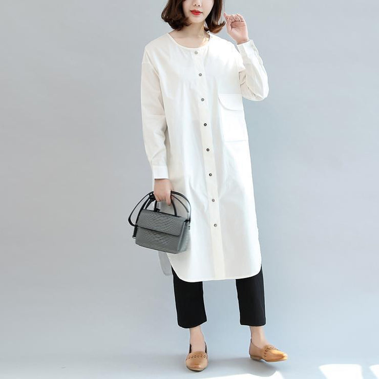 white baggy cotton dresses loose casual long sleeve shirt dress