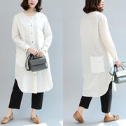white baggy cotton dresses loose casual long sleeve shirt dress