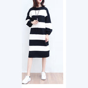 weiß schwarz gestreifte kuschelige Pulloverkleider aus Wolle plus Größe lässiges Strickkleid für Damen