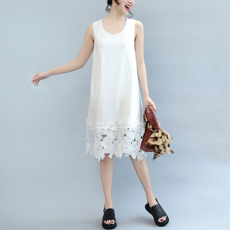 white casual cotton dresses plus size sundress sleeveless maxi dress