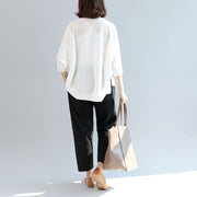 white casual cotton tops plus size blouse  o neck t shirt  side open