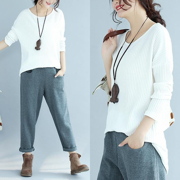 white casual woolen  fit knit blouse plus size fashion o neck sweater tops