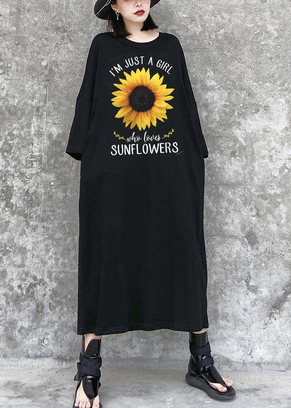 Love Sunflower Black Maxi Dress Street Style Outfits