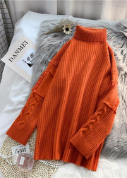 wild Sweater high neck dresses Street Style orange Hipster knitwear - SooLinen