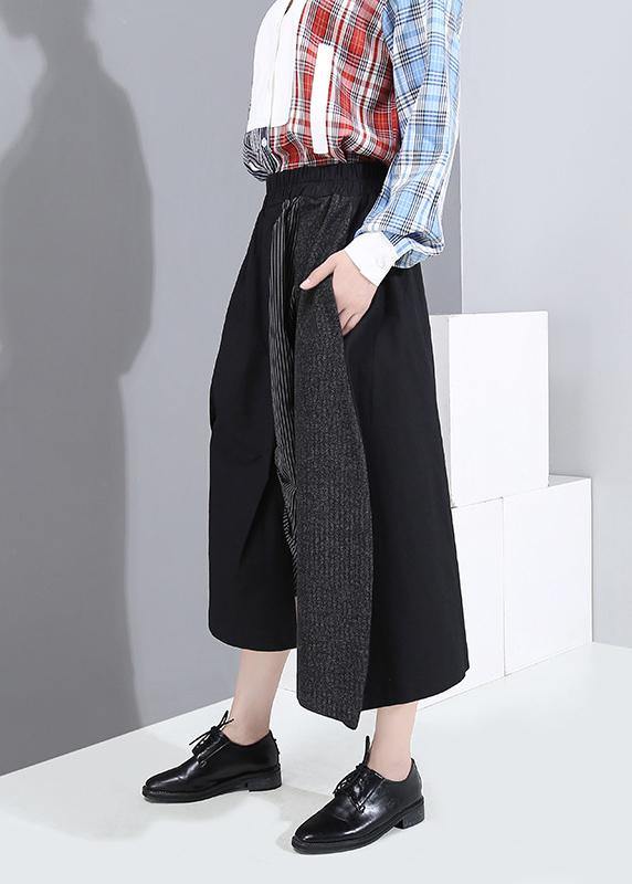winter 2019 women cotton casual pants high waist patchwork asymmetric skirts - SooLinen