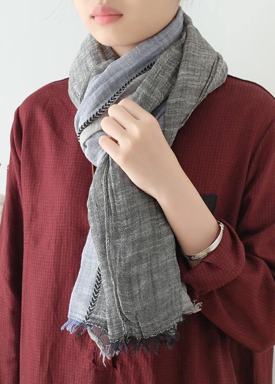 winter black blue gray patchwork color scarf cotton linen women vintage scarves - SooLinen