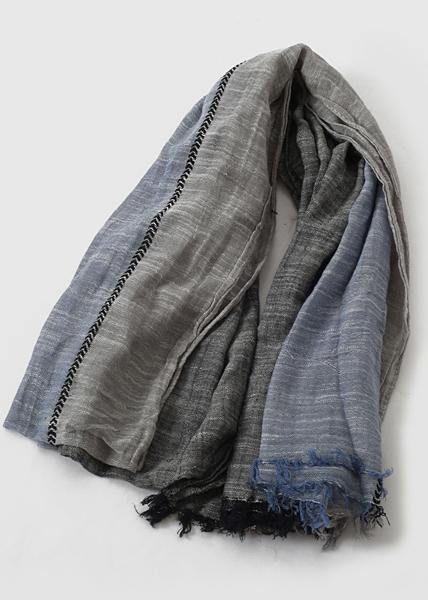 winter black blue gray patchwork color scarf cotton linen women vintage scarves - SooLinen