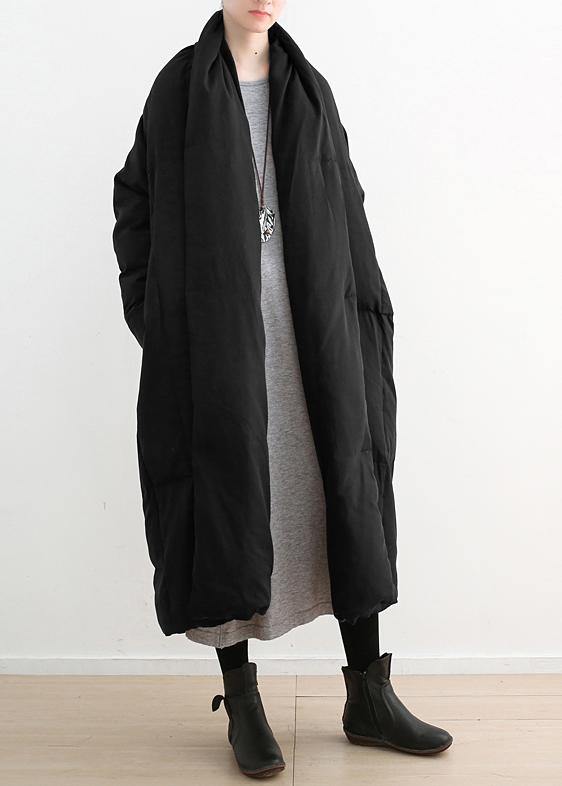 winter black retro thick white duck down jacket coat coat long paragraph knee - SooLinen