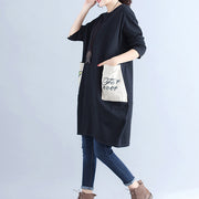 winter casual black cotton dresses plus size pockets long sleeve shift dress