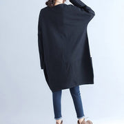winter casual black cotton dresses plus size pockets long sleeve shift dress