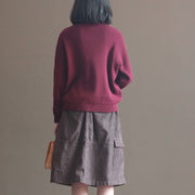 winter casual burgundy lace collar cotton sweater loose warm knit tops