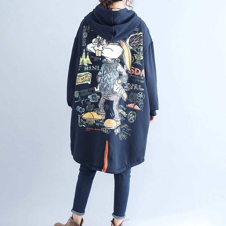 winter casual cotton cardigans oversize navy fashion hooded coats back cartoon prints