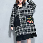 winter casual grid print cotton thick coats plus size hooded thick low high  cardigans